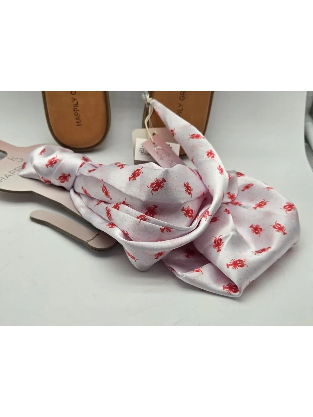 Happily Grey Lobster Beaded Slide Sandals w/ Matching Scarf Size 9 NWT